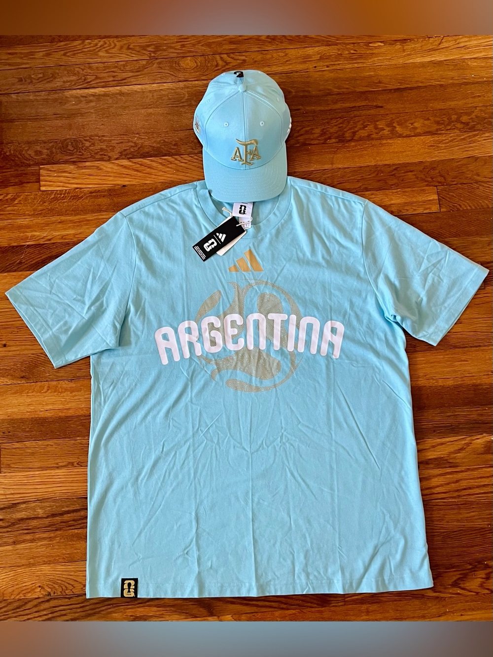 Argentina World Cup Adidas Shirt Mens Size S/L And AFA World Cup Hat